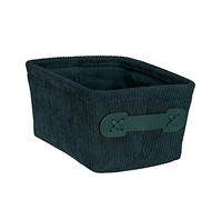 WENKO Panier de salle de bain Anela Long, panier de rangement en velours côtelé, poignée en similicuir, ranger les accessoires de la salle de bain, 100 % polyester, 19 x 9 x 14 cm, vert foncé