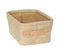WENKO Panier de salle de bain Anela Long, panier en velours côtelé doux pour ranger les accessoires de toilette, avec une petite poignée en similicuir, 100 % polyester, 19 x 9 x 14 cm, beige