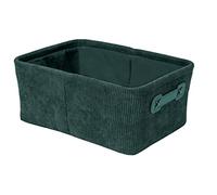 WENKO Panier de salle de bain Anela, panier de rangement en velours côtelé pour ranger les accessoires de la salle de bain, 100% polyester, deux poignées en similicuir, 27,6 x 12 x 20 cm, vert foncé