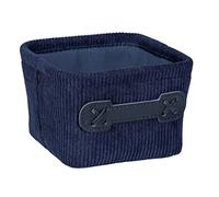 WENKO Panier de salle de bain Anela Square, panier de rangement en velours côtelé avec poignée en similicuir, ranger les accessoires de la salle de bain, 100 % polyester, 14 x 9 x 14 cm, bleu foncé