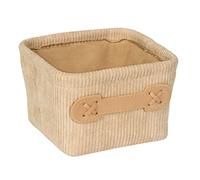 WENKO Panier de salle de bain Anela Square, panier en velours côtelé doux pour ranger les accessoires de salle de bain, 100 % polyester, avec une petite poignée en similicuir, 14 x 9 x 14 cm, beige