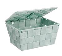 WENKO Panier de rangement Salle de bain avec couvercle Adria, petite boite de rangement, Polypropylène, 19x14x10 cm, menthe