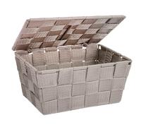 WENKO Panier de salle de bains Adria avec couvercle taupe - Panier de salle de bain avec couvercle, Polypropylène, 19 x 10 x 14 cm, Taupe