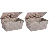WENKO Panier de salle de bains Adria avec couvercle taupe - Panier de salle de bain avec couvercle, Polypropylène, 19 x 10 x 14 cm, Taupe (Lot de 2)