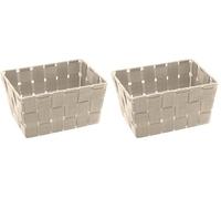 WENKO Panier de salle de bains Adria Mini, long beige - panier de bain, Polypropylène, 19 x 9 x 14 cm, Beige (Lot de 2)