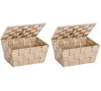WENKO Panier de salle de bains avec couvercle Adria beige - panier de salle de bain, Polypropylène, 19 x 10 x 14 cm, Beige (Lot de 2)