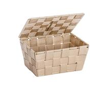 WENKO Panier de salle de bains avec couvercle Adria beige - panier de salle de bain, Polypropylène, 19 x 10 x 14 cm, Beige