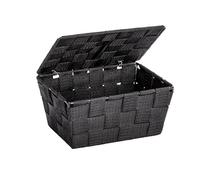 WENKO Panier rangement salle de bain avec couvercle Adria Noir, 19 x 10 x 14 cm