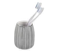 WENKO Pascoli Gobelet à Brosse à Dents en céramique autoportant, Surface structurée, pour Salle de Bain, Blanc, Noir, diamètre : 9 cm, Hauteur : 10,5 cm