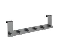 WENKO Patère de porte à crochets Celano gris Réglette de crochets avec 6 crochet, pour épaisseurs de feuillure de porte atteignant 2 cm Gris