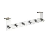 WENKO Patère de porte à suspendre Celano | 6 Crochets de porte pour les serviettes ou les manteaux | Fixation sans perçage | Epaisseur porte 4 cm max | 39x11x7,5 cm| Acier inox satiné