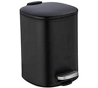 WENKO Petite poubelle salle de bain à pédale Alassio, poubelle de salle de bain de qualité avec système d'abaissement Easy-Close, capacité 5L, en acier laqué satiné, 20,5x27x24,5cm, noir