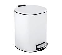 WENKO Petite Poubelle Salle de Bain à pédale Alassio, Poubelle de Salle de Bain de qualité avec système d'abaissement Easy-Close, capacité 5L, en Acier laqué satiné, 20,5x27x24,5cm, Blanc