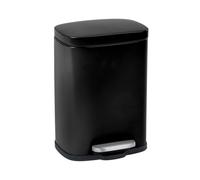 WENKO Petite poubelle salle de bain Leno Easy Close, 5 litres, poubelle à pédale design avec couvercle et frein de chute ainsi que porte-sac intégré, acier inoxydable, 21,5x29,5x19 cm, noir