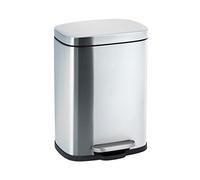 WENKO Petite poubelle salle de bain Leno Easy Close, 5 litres, poubelle à pédale design avec couvercle et frein de chute ainsi que porte-sac intégré, acier inoxydable, 21,5x29,5x19 cm, argent mat