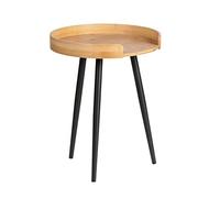 WENKO Petite table basse ronde, table d'appoint bout de canapé bois, pied métal noir, Bois Bambou, Ø 40 x 50 cm