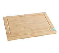 WENKO Planche à découper avec aiguiseur de couteaux M - Planche de cuisine, planche à découper avec rainure à jus, ménage la lame, Bambou, 33 x 1.5 x 23 cm, Marron
