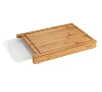 WENKO Planche à découper Bruno - Planche de cuisine, planche à découper avec rainure à jus et coupe de récupération/tablette, Bambou, 35 x 4 x 25 cm, Marron