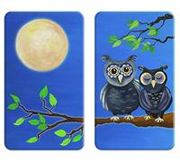 WENKO Plaque de protection en verre universel Chouette set de 2 - set de 2, pour tous les types de cuisinières, Verre trempé, 30 x 1.8-5.5 x 52 cm, Multicolore