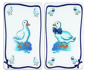 WENKO Plaque de protection en verre universel Oies set de 2 - set de 2, pour tous les types de cuisinières, Verre trempé, 30 x 1.8-5.5 x 52 cm, Multicolore