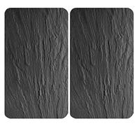 WENKO Plaque de Recouvrement Universelle Mod. Ardoise, réglable en Hauteur pour Tout Type de cuisinière, Planche à découper et Protection Anti-éclaboussures, Verre, 30 x 52 cm, 2 pièces
