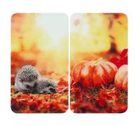 WENKO Plaque de Recouvrement Universelle Mod Automne, réglable en hauteur pour tous types de cuisinières, planche à découper et protection anti-éclaboussures, verre, 30 x 52 cm, 2 pièces