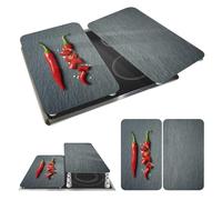 WENKO Plaque de Recouvrement Universelle Mod. Cayenne, réglable en Hauteur pour Tout Type de cuisinière, Planche à découper et Protection Anti-éclaboussures, Verre, 30 x 52 cm, 2 pièces