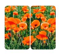Protection plaque de cuisson, couvre plaque de cuisson en verre 'Champ de coquelicots', Lot de 2, 30 x 52 cm