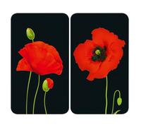 WENKO Plaque de Recouvrement Universelle Mod. Coquelicot, réglable en hauteur pour tout type de cuisinière, planche à découper et protection anti-éclaboussures, verre, 30 x 52 cm, 2 pièces