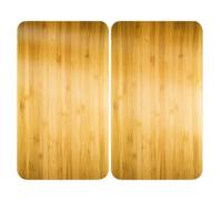 WENKO Plaque de Recouvrement Universelle Mod. Décor Bois, réglable en Hauteur pour Tout Type de cuisinière, Planche à découper et Protection Anti-éclaboussures, Verre, 30 x 52 cm, 2 pièces