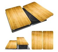 WENKO Plaque de Recouvrement Universelle Mod. Décor Bois, réglable en Hauteur pour Tout Type de cuisinière, Planche à découper et Protection Anti-éclaboussures, Verre, 30 x 52 cm, 2 pièces