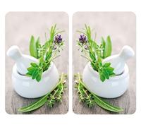 WENKO Plaque de Recouvrement Universelle Mod. Jardin de Fines Herbes, réglable en hauteur pour tout type de cuisinière, planche à découper et protection anti-éclaboussures, verre, 30 x 52 cm, 2 pièces