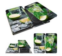 WENKO Plaque de Recouvrement Universelle Mod. Mojito, réglable en hauteur pour tout type de cuisinière, planche à découper et protection anti-éclaboussures, verre, 30 x 52 cm, 2 pièces