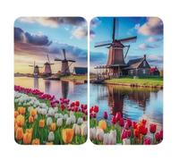 WENKO Plaque de Recouvrement Universelle Mod Moulin à vent, réglable en hauteur pour tous types de cuisinières, planche à découper et protection anti-éclaboussures, verre, 30 x 52 cm, 2 pièces