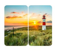 WENKO Plaque de Recouvrement Universelle Mod. Phare, réglable en hauteur pour tout type de cuisinière, planche à découper et protection anti-éclaboussures, verre, 30 x 52 cm, 2 pièces