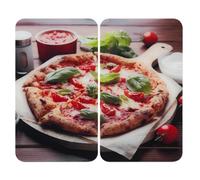 WENKO Plaque de Recouvrement Universelle Mod Pizza, réglable en hauteur pour tous types de cuisinières, planche à découper et protection anti-éclaboussures, verre, 30 x 52 cm, 2 pièces