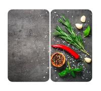 WENKO Plaque de Recouvrement Universelle Mod. Rosmarin, réglable en hauteur pour tout type de cuisinière, planche à découper et protection anti-éclaboussures, verre, 30 x 52 cm, 2 pièces