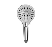 WENKO Pomme de douche Ultimate Shower, douchette avec 3 fonctions, faible débit et silencieux, en plastique avec raccord universel ½", convient pour les chauffe-eau instantanés, Ø 13 cm, chrome/blanc