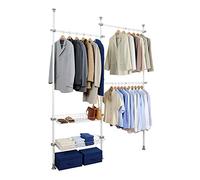 WENKO Portant vêtement téléscopique Dressing sur Mesure Herkules Duo| Garde Robe 3 tringles 2 paniers Solution sans perçage | Réglable Longueur et Hauteur | Acier| 164-215x165-300x38cm | Blanc