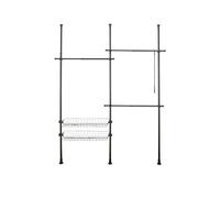 WENKO Portant vêtement téléscopique pour Dressing sur Mesure Herkules Duo| Garde Robe 3 tringles 2 paniers Solution sans perçage | Réglable Longueur et Hauteur | Acier| 164-215x165-300x38cm |Noir