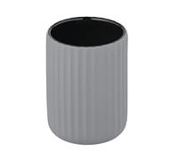 WENKO Porte brosse à dents Belluno, gobelet salle de bain, gobelet pour la brosse à dents et le dentifrice, surface agrippante Soft-Touch cannelée en céramique, Ø8x11 cm, gris mat