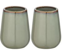 WENKO Porte-Brosse à Dents Sirmione en céramique, avec Rebord de gobelet accentué en cuivre, gobelet pour la Brosse à Dents et la pâte Dentifrice, Accessoire de Salle de Bain décoratif, Ø8x10,5cm