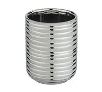 WENKO Porte-Brosse à Dents Vilalba en céramique avec Structure en Relief linéaire, gobelet à Brosse à Dents Extravagant de Ø7,4x9,7 cm, Accessoire de Salle de Bain pour la Brosse à dent, Argent