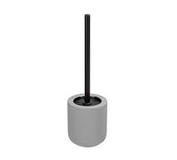 WENKO Porte brosse WC Avellino, porte brosse WC en céramique avec tête de brosse WC noire remplaçable de Ø7,5 cm, Céramique avec surface agrippante Soft-Touch, Ø 11,5x40 cm, gris