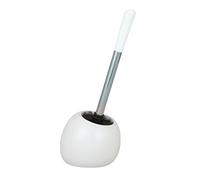 WENKO Porte Brosse WC Céramique Polaris Blanc, brosse WC noir, brosse WC remplaçable, 19x34,6x14,6 cm
