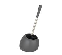 WENKO Porte Brosse WC Céramique Polaris Gris Mat, Brosse WC Noir, Brosse WC remplaçable, 17x34,5x14,5 cm