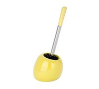 WENKO Porte Brosse WC Céramique Polaris Jaune, brosse WC noir, brosse WC remplaçable, 19x34,6x14,6 cm