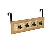 WENKO Porte-Manteau de Porte Allegre décoratif à Suspendre en Bambou de qualité supérieure et rotin tressé Style bohème Tendance avec 4 Crochets en Acier laqué Mat, 33 x 14 x 6 cm, Naturel/Noir