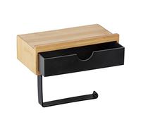 Porte papier toilette bois mural Bambusa, dérouleur papier toilette avec support smartphone et tiroir de rangement, bambou,