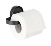 WENKO Porte papier toilette mural Pavia, Support Papier Toilette mural fixation sans perçage "Static Loc Plus", adhérence statique, Acier - Plastique, 15,5x6x7,5 cm, noir